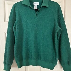 Alfred Dunner Forest Green Women’s Floral Textured Polo Sweatshirt